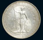 1898-1901年香港“站人”壹圆银币二枚，近未使用至完全未使用品
