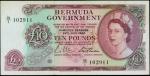 BERMUDA. British Administration. 10 Pounds, 1964. P-22. PMG About Uncirculated 50 Net. Pinholes, Ret