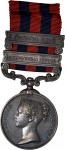 1854 India General Service medal with two clasps: HAZARA 1888 and CHIN-LUSHAI 1889-90. Silver, 36 mm