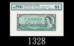 1954年加拿大银行1元，O/N7777777号EPQ64佳品1954 Bank of Canada $1, s/n O/N7777777, Beattie/Rasminsky sign. PMG E
