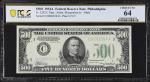 Fr. 2202-C. 1934A $500 Federal Reserve Mule Note. Philadelphia. PCGS Banknote Choice Uncirculated 64