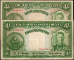 BAHAMAS. Lot of (2). Bahamas Government. 4 Shillings, 1936. P-9b & 9e. Very Fine.