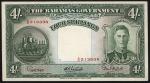 The Bahamas Government, 4 shillings, ND (1947), serial number A/10 213338, (Pick 9e, TBB B108e), goo