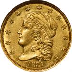 1831 Capped Head Left Quarter Eagle. BD-1, the only known dies. Rarity-4. AU-58 (NGC).