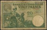 x Banque du Congo Belge, Belgian Congo, 20 francs, Kinshasa, 3 November 1920, serial number 023.O.81