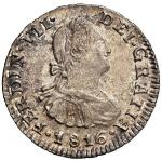 CHILE, Santiago, bust 1/2 real, Ferdinand VII, 1816 FJ, NGC MS 65 (Val y Mexia Collection Label), "t