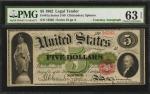 Fr. 61a. 1862 $5 Legal Tender Note. PMG Choice Uncirculated 63 EPQ. Courtesy Autograph.