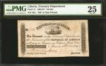 LIBERIA. Treasury Department. 1 Dollar, 1863. P-7c. PMG Very Fine 25.