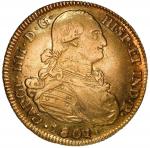 COLOMBIA, Popayán, gold bust 8 escudos, Charles IV, 1801 JF.