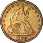 The United States, gilted 50 cents, 1869-S, about uncirculated.
