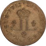 1712-D French Colonies 30 Deniers, or Mousquetaire. Lyon Mint. Vlack-5. Breen-286, W-11730. Rarity-3