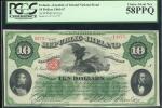 1865年爱尔兰共和国10元，编号A-1275/11275，PCGS Currency 58PPQ。爱尔兰共和国成立后，此类别之钞票可于1927至1937 年之间在纽约自由街117号兑换，于爱尔兰则可