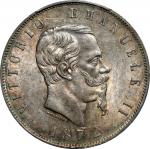 ITALY. 5 Lire, 1872-M BN. Milan Mint. Vittorio Emanuele II. PCGS AU-58.