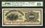 MEXICO. Banco Mercantil. 1000 Pesos, ND (1898). P-S444s. Specimen. PMG Gem Uncirculated 65 EPQ.