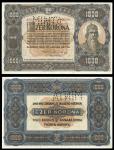 Hungary. State Notes of the Ministry of Finance. 1000 Korona. 1-1-1920. P-66s. No. Six zeros. SPECIM