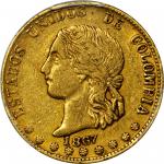 COLOMBIA. 1867 10 Pesos. Medellín mint. Restrepo 333.2. EF-45 (PCGS).