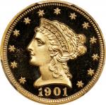 1901年女神像1/4美元金币 PCGS PR 67 1901 Liberty Head Quarter Eagle