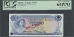 Bahamas Monetary Agency, specimen $100, 1968, serial number A000000, blue, Queen Elizabeth II at lef