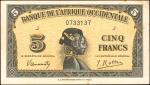 FRENCH WEST AFRICA. Banque de lAfrique Occidentale. 5 Francs, 1942. P-28a. Very Fine.