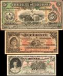 GUATEMALA. Banco de Occidente. 1 & 5 Pesos, 1900-18. P-S175a, S176b & S177. Very Fine.