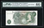 1970-77年英伦银行1镑编号印刷错体票，编号 DT79 207446，PMG 64EPQ. Bank of England, 1 pound, ERROR NOTE, ND(1970-77), s