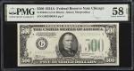 Fr. 2202-G. 1934A $500  Federal Reserve Note. Chicago. PMG Choice About Uncirculated 58 EPQ.