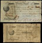Derby Bank (Bellairs, Sons & Co.), ｣1 (2), 1811,1814, black and white, stag top left, manuscript sig