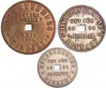 荷属印尼，苏门答腊，Bindkey公司铜质代用币3枚，2毫、半圆及1元，AEF，半圆有明显氧化，稀见