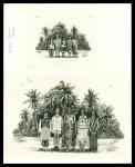 Fiji, two vignettes of a group of five islanders representing the ethnic makeup of the islans