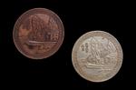 民国二十八年中央造币厂昆明分厂周年纪念章红铜、白铜质各1枚 极美