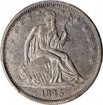 1845-O Liberty Seated Half Dollar. WB-1, FS-303. Rarity-2. Doubled Date, Medium O. AU-58 (PCGS).