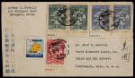1949年上海寄美国封，贴纪3工联带厂铭原版邮票两套（缺（3-1)100元一枚