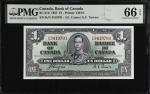 1937年加拿大银行1 元。CANADA. Bank of Canada. 1 Dollar, 1937. BC-21d. PMG Gem Uncirculated 66 EPQ.