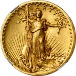 MCMVII (1907) Saint-Gaudens Double Eagle. High Relief. Wire Rim. MS-64+ (NGC).
