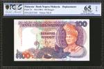 1989年马来亚货币发行局100马币。替补劵。PCGS GSG Gem Uncirculated 65 OPQ.