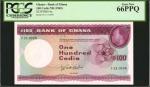 GHANA. Bank of Ghana. 100 Cedis, ND (1965). P-9a. PCGS Currency Gem New 66 PPQ.