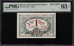 MONACO. Principaute de Monaco. 1 Franc, 1920. P-5s. Specimen. PMG Gem Uncirculated 65 EPQ.
