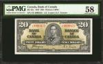 CANADA. Bank of Canada. 20 Dollars, 1937. BC-25c. PMG Choice About Uncirculated 58.