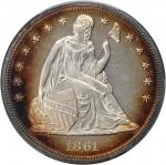 1861 Liberty Seated Silver Dollar. Proof-63 Cameo (PCGS).