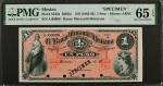 MEXICO. Banco Mercantil Mexicano. 1 Peso, ND (1882-83). P-S242s. Specimen. PMG Gem Uncirculated 65 E