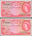 BRITISH CARIBBEAN TERRITORIES. Currency Board of the British Caribbean Territories. Lot of (2) 1 Dol