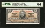 CANADA. Bank of Canada. 100 Dollars, 1937. BC-27c. PMG Choice Uncirculated 64.