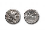 古罗马共和时期雅典娜头像一第纳尔银币一枚，重：3.85g，XF 公元前2世纪发行