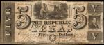 Austin, Texas. Republic of Texas. 1840 $5. Very Fine.