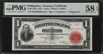 PHILIPPINES. Treasury of the Philippine Islands. 1 Peso, 1924. P-68a. PMG Choice About Uncirculated 