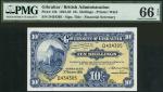 Government of Gibraltar, 10 shillings, 2 October 1958 (DLR printing), serial number D434305, blue on