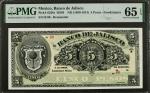 MEXICO. Banco de Jalisco. 5 Pesos, ND (1889-1913). P-S328r. Remainder. PMG Gem Uncirculated 65 EPQ.