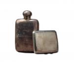 英国早期银制香烟盒一件、银制酒壶一件