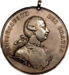Undated (1776-1814) George III Indian Peace medal. Adams 7.3, Betts-437. Solid silver, 76.2 mm. AU D