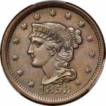 1853 Braided Hair Cent. N-12. Rarity-1. Grellman State- c. MS-63 BN (PCGS).